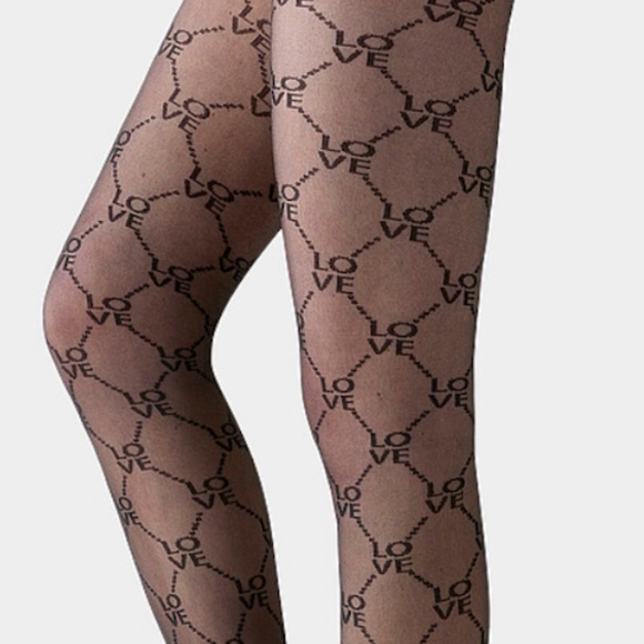 Love & diamonds black sheer pantyhose fantasy tights made in Italy NWT - Picture 2 of 7